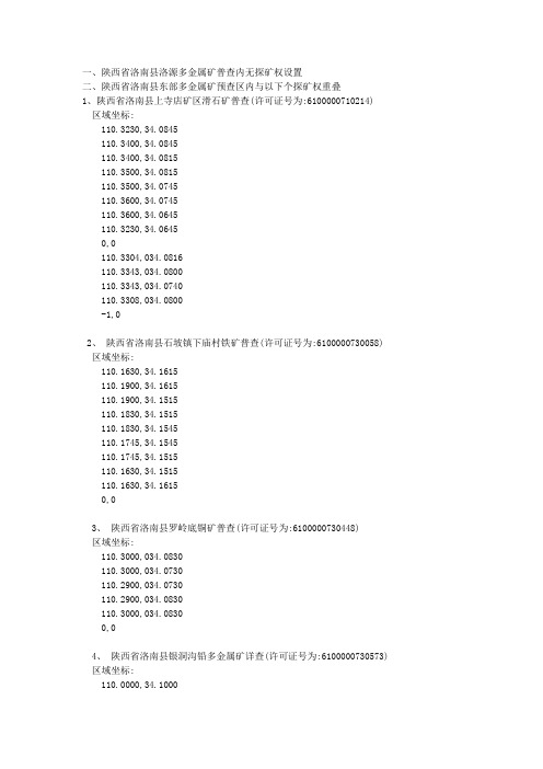 陕西省洛南县洛源多金属矿普查内无探矿权设置