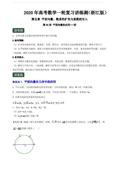 2020年高考数学一轮复习讲练测浙江版专题5.4平面向量的应用(讲)含解析