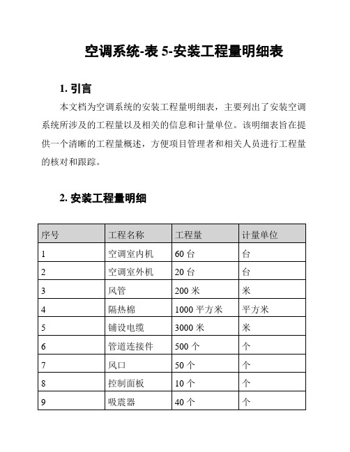 空调系统-表5-安装工程量明细表