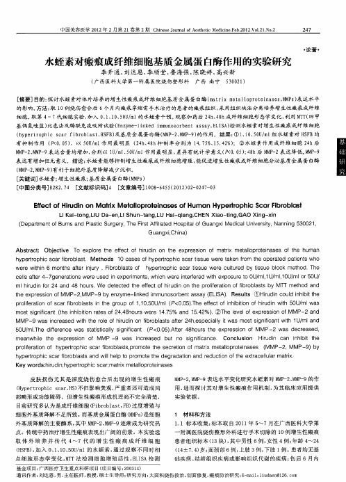 水蛭素对瘢痕成纤维细胞基质金属蛋白酶作用的实验研究