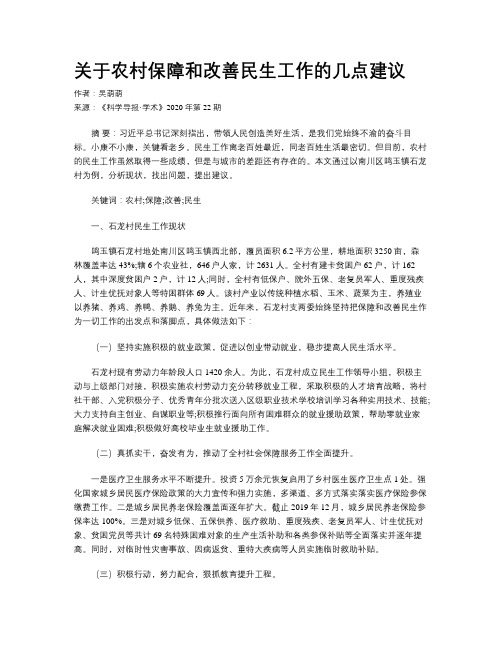 关于农村保障和改善民生工作的几点建议