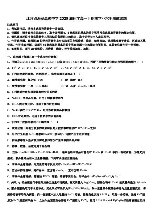 江苏省海安高级中学2025届化学高一上期末学业水平测试试题含解析