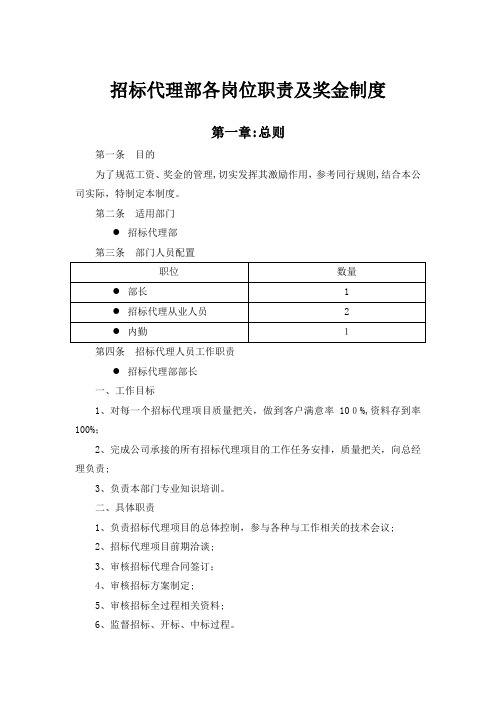 招标代理部各岗位职责及奖金制度6.13