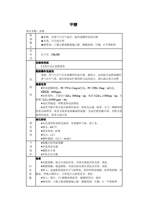 甲醇MSDS化学品安全技术说明书