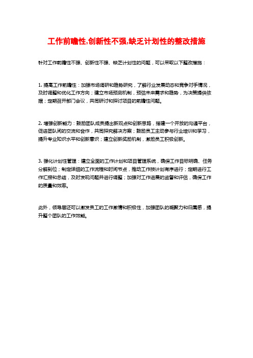 工作前瞻性,创新性不强,缺乏计划性的整改措施