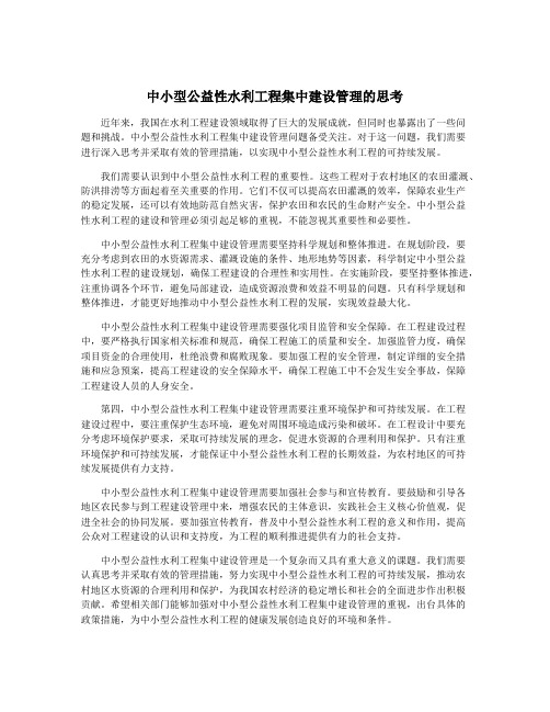 中小型公益性水利工程集中建设管理的思考