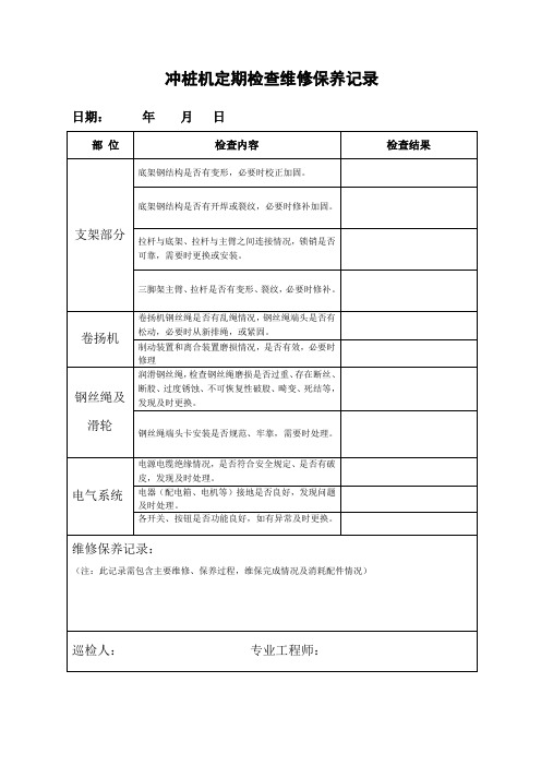 冲桩机检查维修保养记录