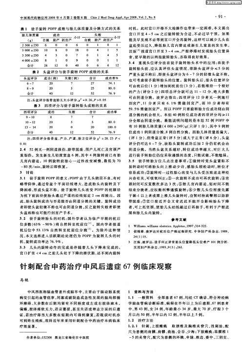 针刺配合中药治疗中风后遗症67例临床观察