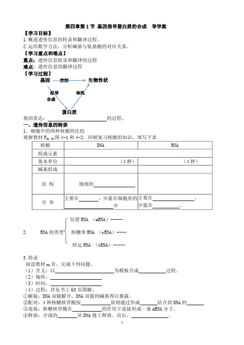 (完整版)第1节基因指导蛋白质的合成导学案
