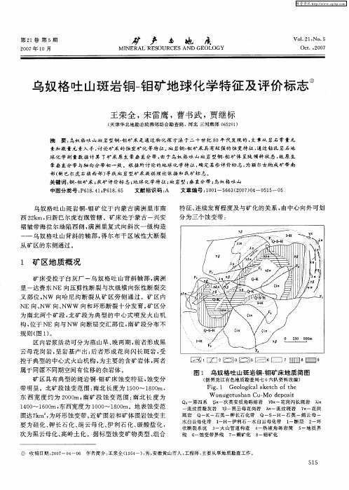 乌奴格吐山斑岩铜-钼矿地球化学特征及评价标志