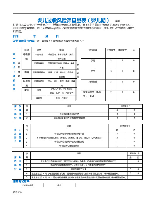 过敏风险评估表