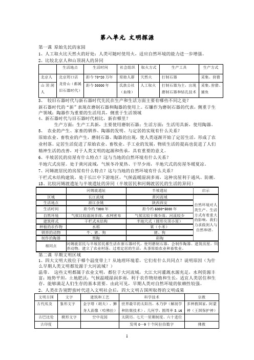 吧历史与社会七年级下册复习提纲(第八单元)