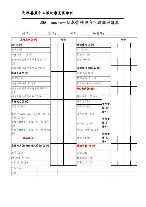 JOA score-日本骨科协会下腰痛评价表