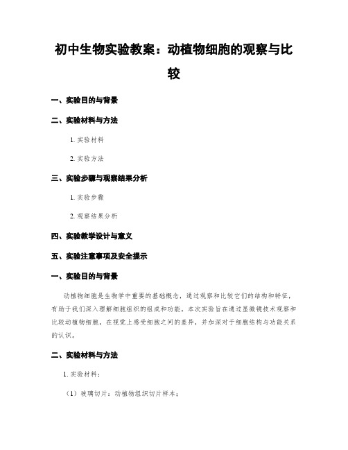 初中生物实验教案：动植物细胞的观察与比较