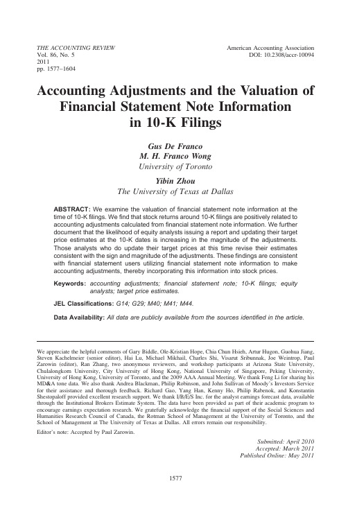 Accounting Adjustments and the Valuation of