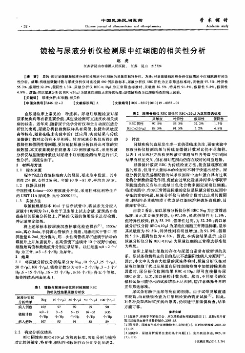 镜检与尿液分析仪检测尿中红细胞的相关性分析