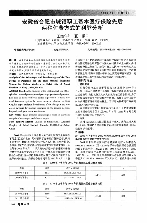 安徽省合肥市城镇职工基本医疗保险先后两种付费方式的利弊分析