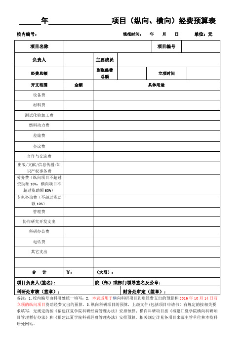 年项目纵向横向经费预算表