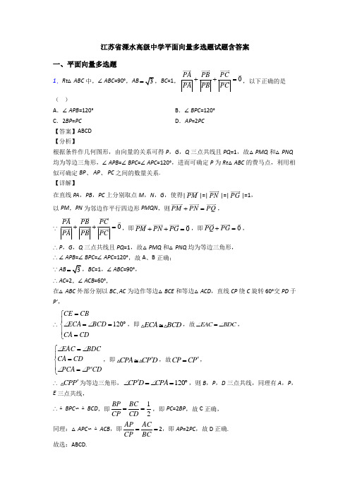 江苏省溧水高级中学平面向量多选题试题含答案