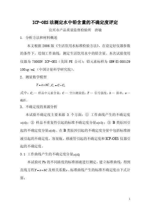 ICP-OES法测定水中铅含量的不确定度评定