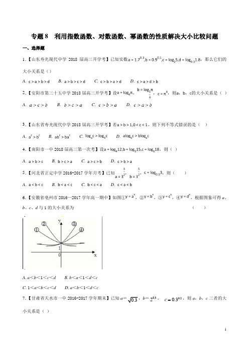 专题08 利用指数函数、对数函数、幂函数的性质解决大小比较问题- 高一数学特色专题训练(原卷版)