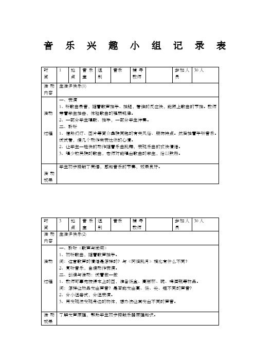 小学音乐兴趣小组活动记录表