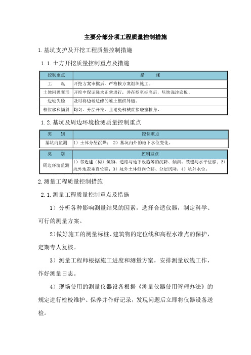 主要分部分项工程质量控制措施