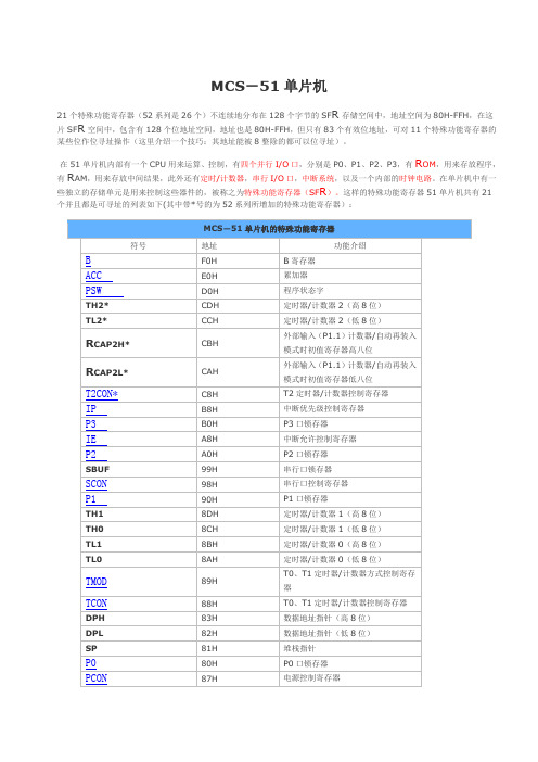 8051单片机21个特殊功能寄存器和指令汇总