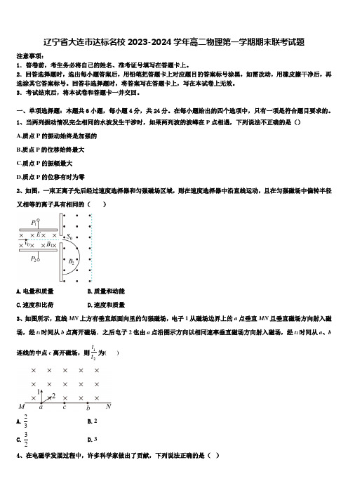 辽宁省大连市达标名校2023-2024学年高二物理第一学期期末联考试题含解析