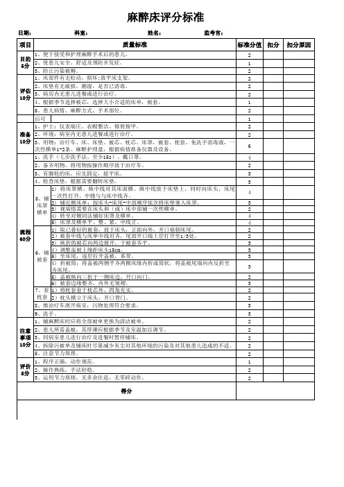 麻醉床评分标准