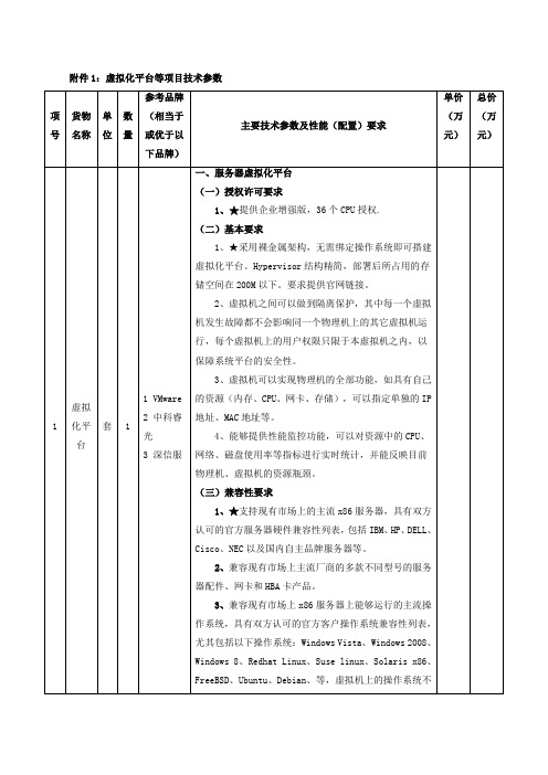 虚拟化平台等项目技术参数