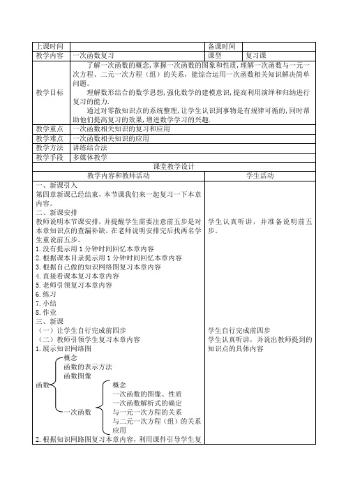 一次函数复习教案 