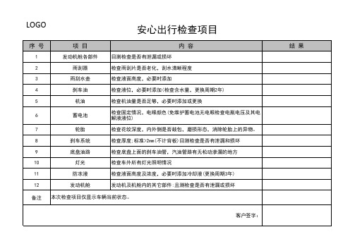 汽车检查项目表