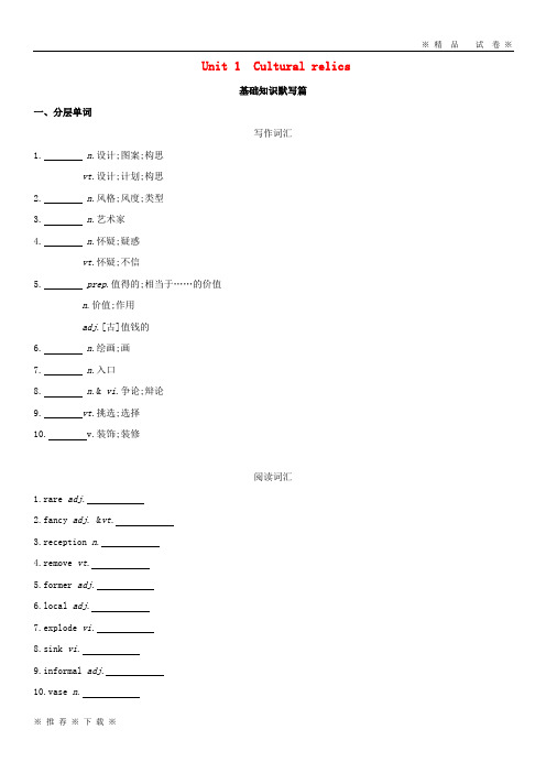 (精品人教)2020版高考英语一轮复习 Unit 1 Cultural relics词汇训练 新人教版必修2