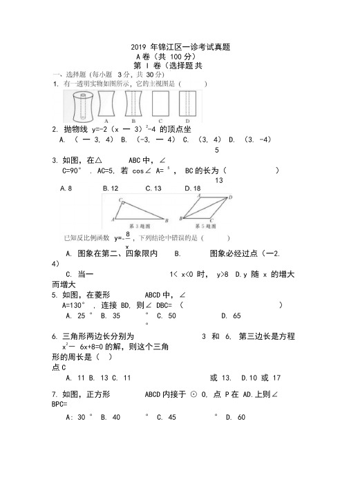 成都2019年锦江区一诊考试