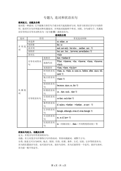 专题09 连词和状语从句 知识总结-高中英语辅导讲义