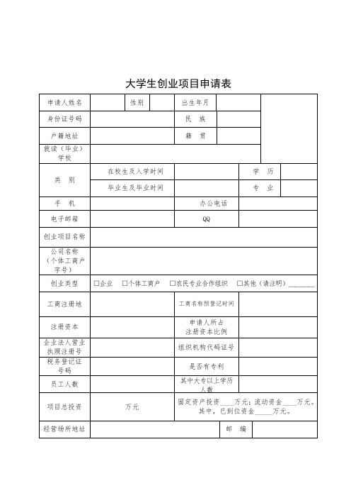 大学生创业项目申请表