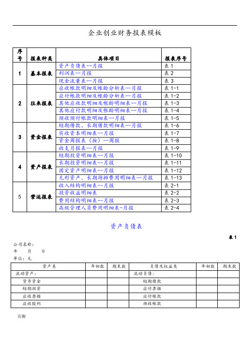 企业创业财务报表模板