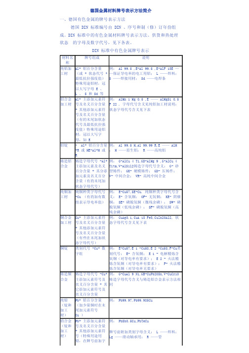 德国金属材料排号标准