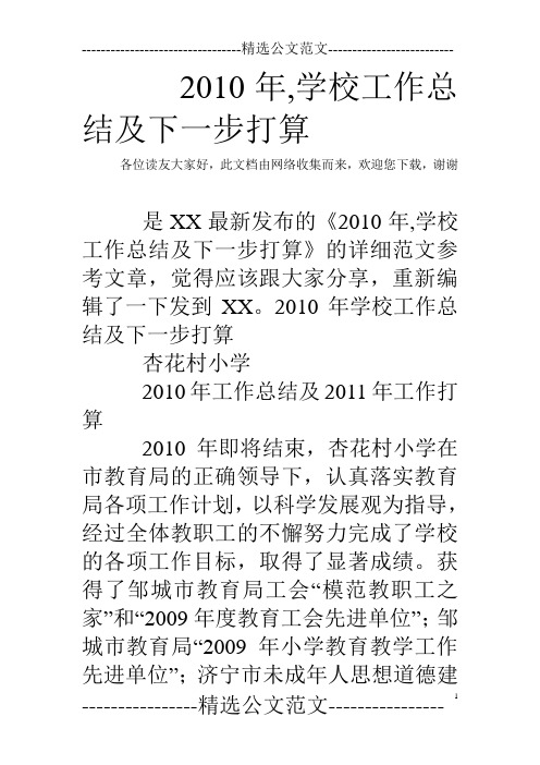 2010年,学校工作总结及下一步打算