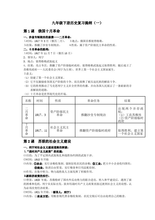 九年级下册历史复习提纲