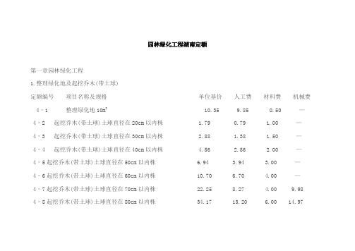 园林绿化工程湖南定额