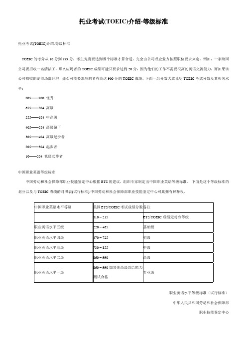 托业考试(TOEIC)介绍-等级标准