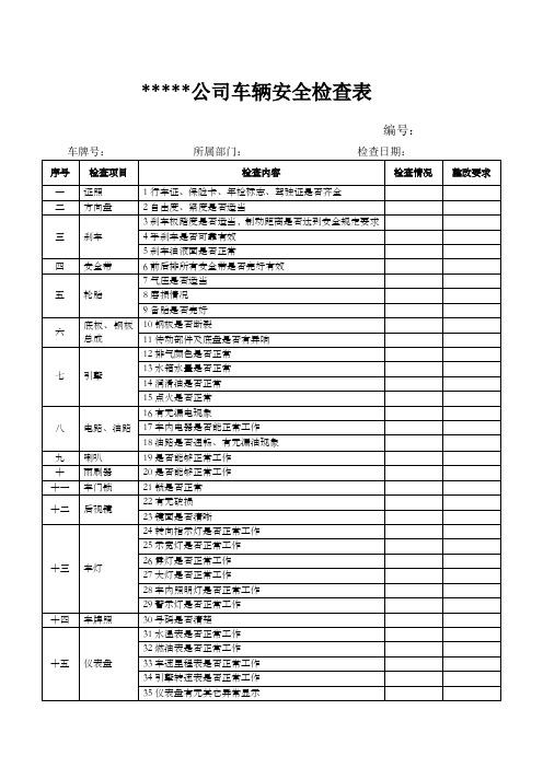 车辆安全检查表