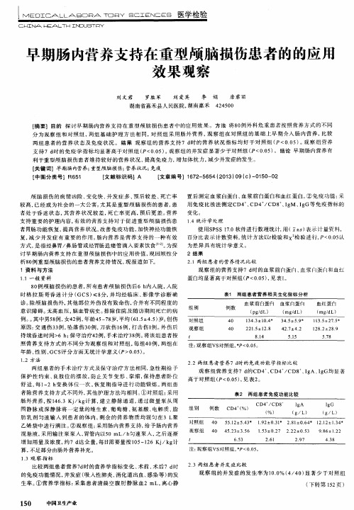 早期肠内营养支持在重型颅脑损伤患者的的应用效果观察