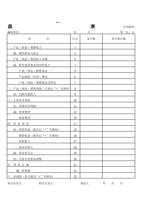 损益表空白表