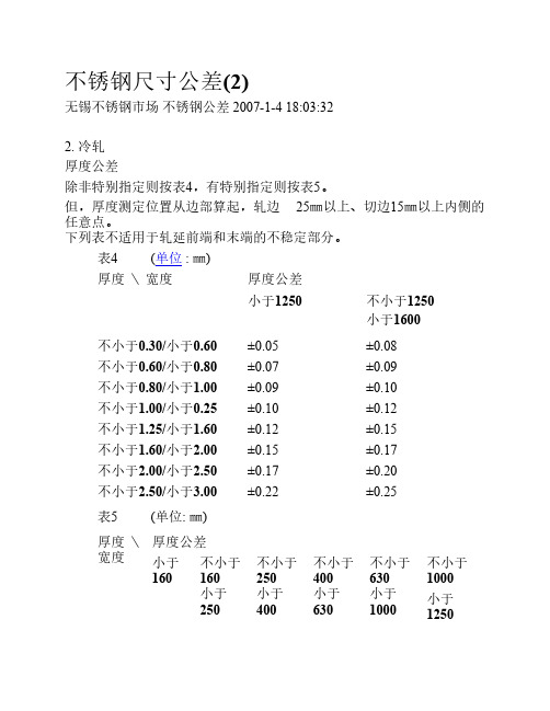 不锈钢尺寸公差