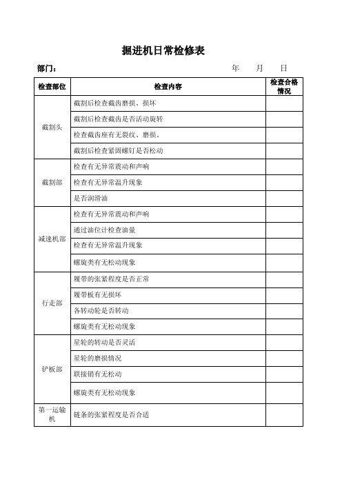 综掘机日常检修表