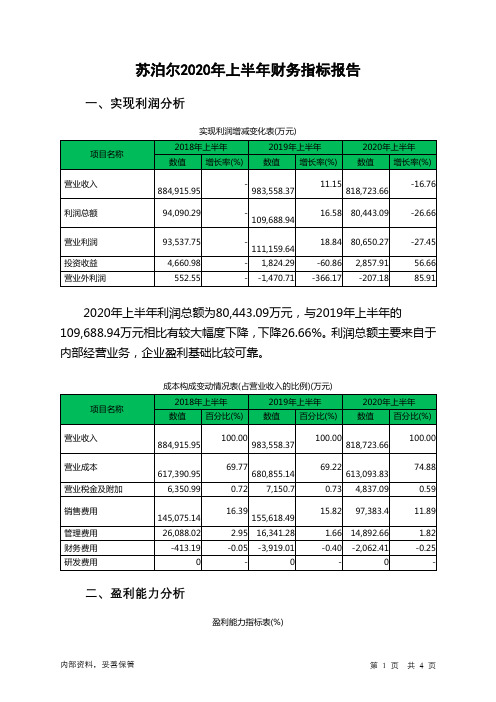 苏泊尔2020年上半年财务指标报告