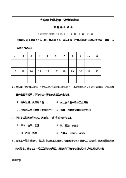 2011年九年级物理第一次模拟考试 人教新课标版